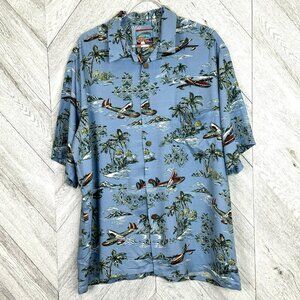 Reyn Spooner x Joe Kealoha Shirt Mens XL Hawaiian Aloha Airplane Palm Tree